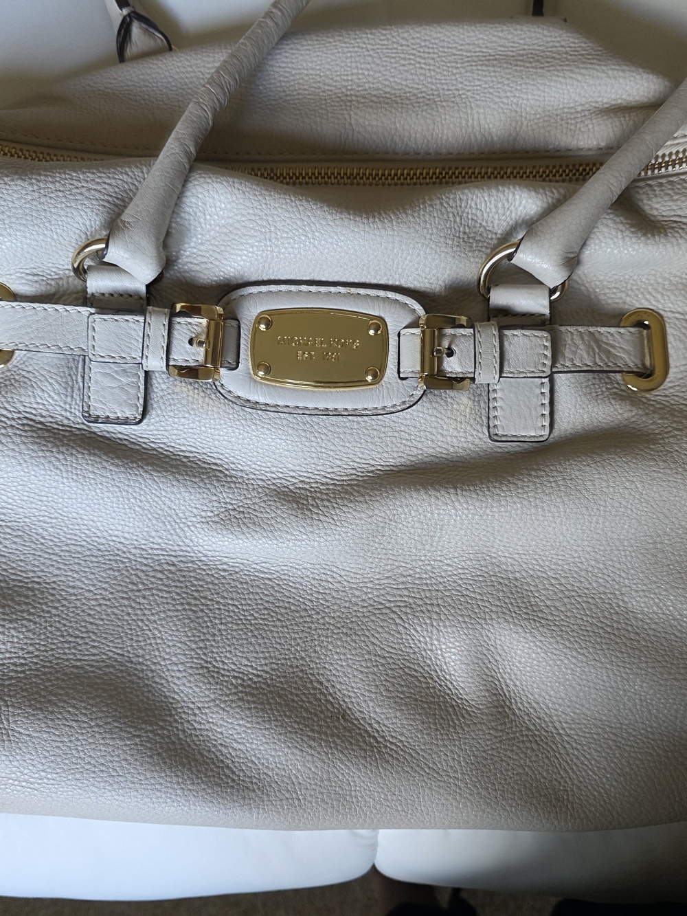 Michael Kors White Leather Tote Bag with Gold Hardware